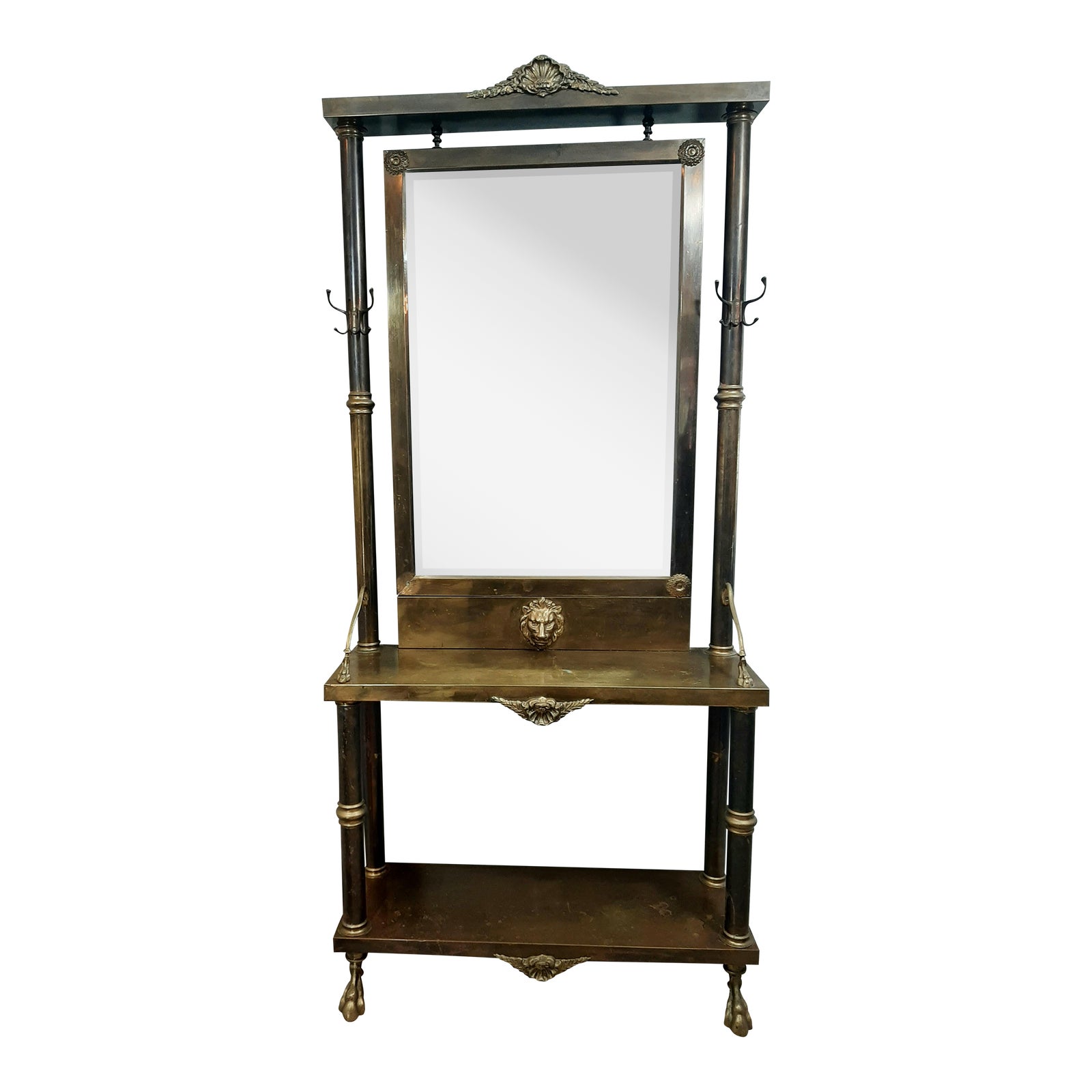 Mid 20th Century Vintage Brass Hall Tree With Mirror Chairish