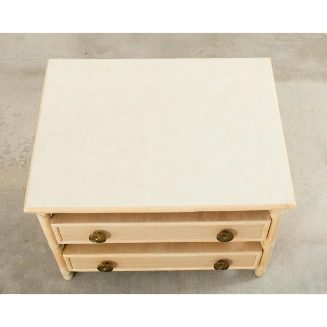 Ivory Pair McGuire Cerused Oak Rattan Nightstands End Tables For Sale - Image 8 of 17