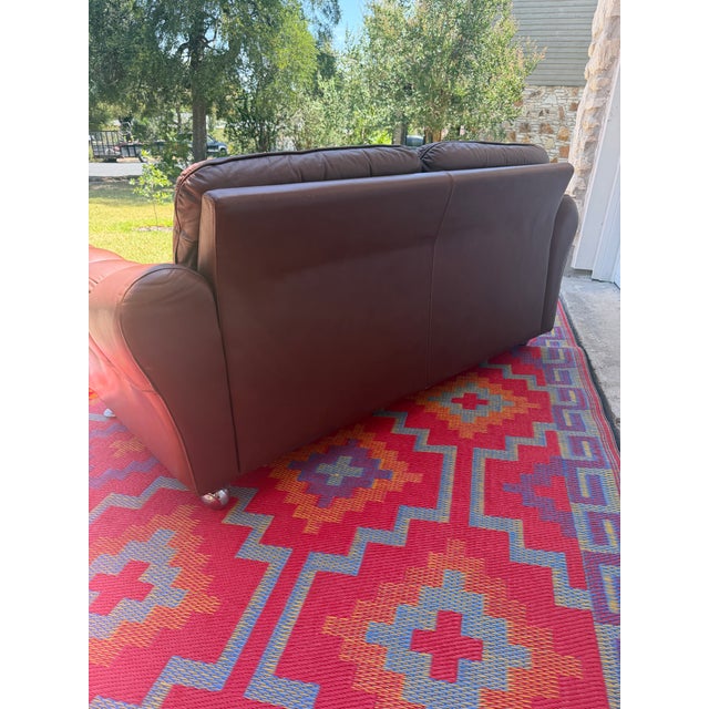 Brown Vintage Danish Brown Leather Tufted Sofa / 2 Seater Lounge / Loveseat For Sale - Image 8 of 8
