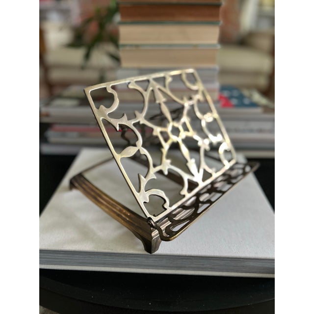 Victorian Vintage Ornate Brass Folding Book Stand For Sale - Image 3 of 12