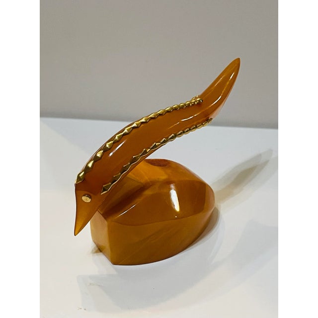 Vintage 1980s Baltic Amber Fish Figurine Egg Yolk Color Gold Accents For Sale - Image 4 of 11