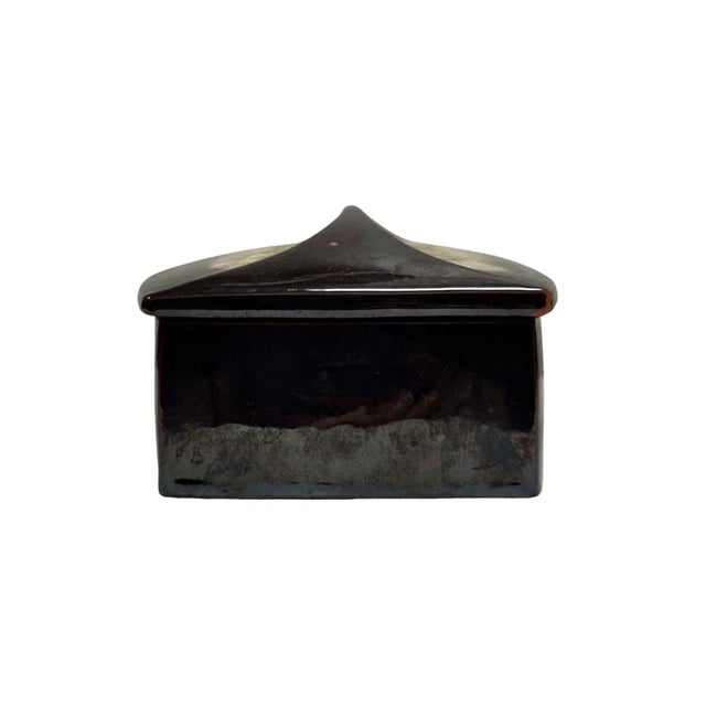 Mid-Century Modern Vintage Japanese Mid-Century Modern Brown Glazed Ceramic Box For Sale - Image 3 of 6