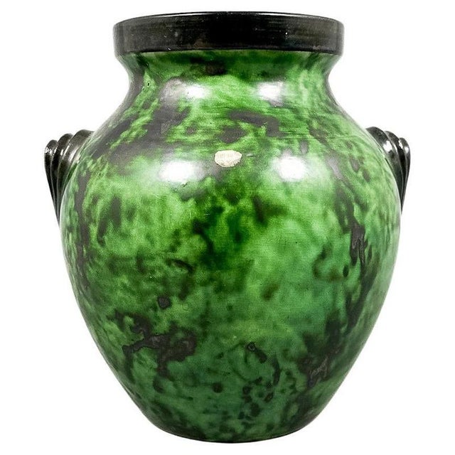 Green Large Vintage Art Deco Green Stoneware Vase by Erik Mornils for Nittsjö, Sweden, 1930s For Sale - Image 8 of 8