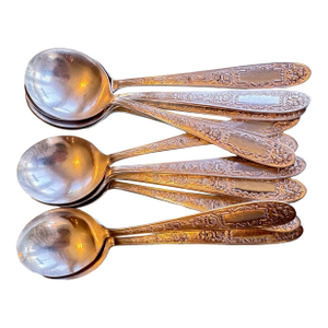 1930s Art Deco Bowl Soup Spoons (Gumbo) Mildred Silverplate, C1936 by National Silver Co 12 Pc Pristine
