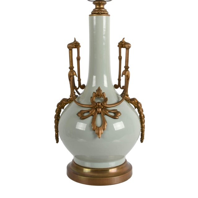 Neoclassical Bronze Mounted Celadon Porcelain Table Lamp – Neoclassical Style With Ornate Bronze Mounts For Sale - Image 3 of 5