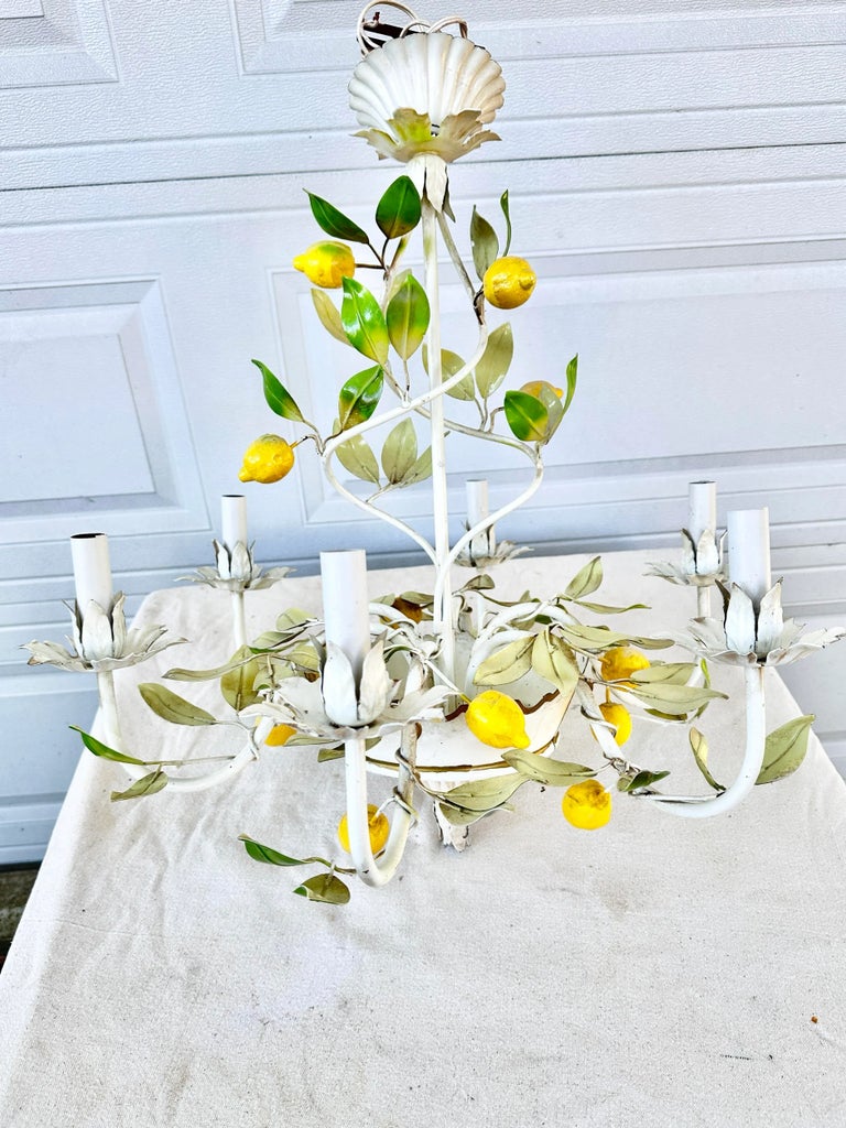 Vintage Tole Lemon Six Arm Chandelier | Chairish