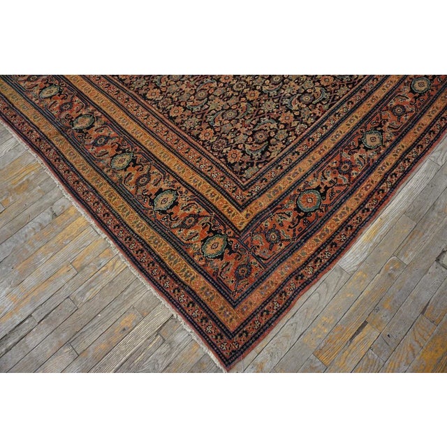 1890s Blue Navy Antique Floral Herati Pattern Senneh Formal Knotted Wool Rug For Sale - Image 11 of 12