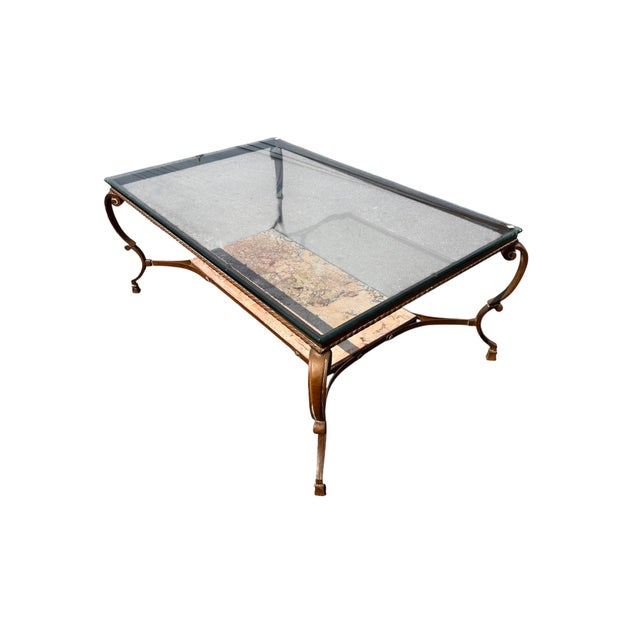 Italian 19c Style Bronze & Italian Marble Glass Top Cocktail Table For Sale - Image 3 of 4