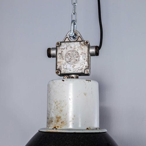 Large Industrial Black Enamel Pendant Lamp, 1960s For Sale - Image 6 of 13