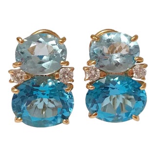 Christina Addison Medium Gum Drop Earrings With Blue Topaz and Diamonds - a Pair For Sale