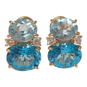 Christina Addison Medium Gum Drop Earrings With Blue Topaz and Diamonds - a Pair