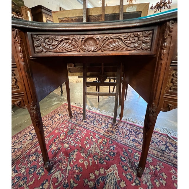 1920s Vintage French-Style Carved Walnut Desk Kidney Shaped For Sale In Los Angeles - Image 6 of 10