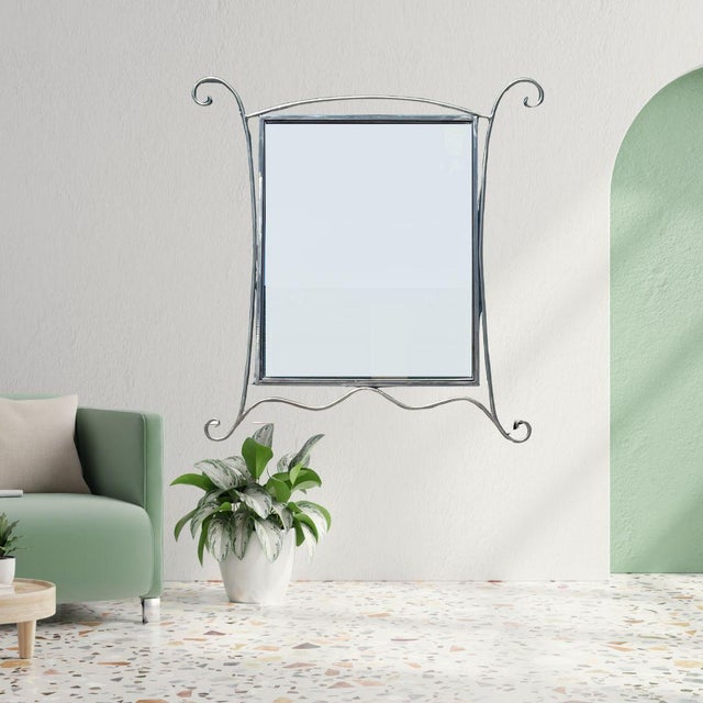 Mid-Century Modern Silver Steel Rod Metal Wall Mirror For Sale - Image 3 of 11