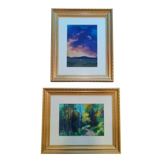 1990s Landscape Pastel Drawings by Deborah Christensen, Framed - Set of 2 For Sale