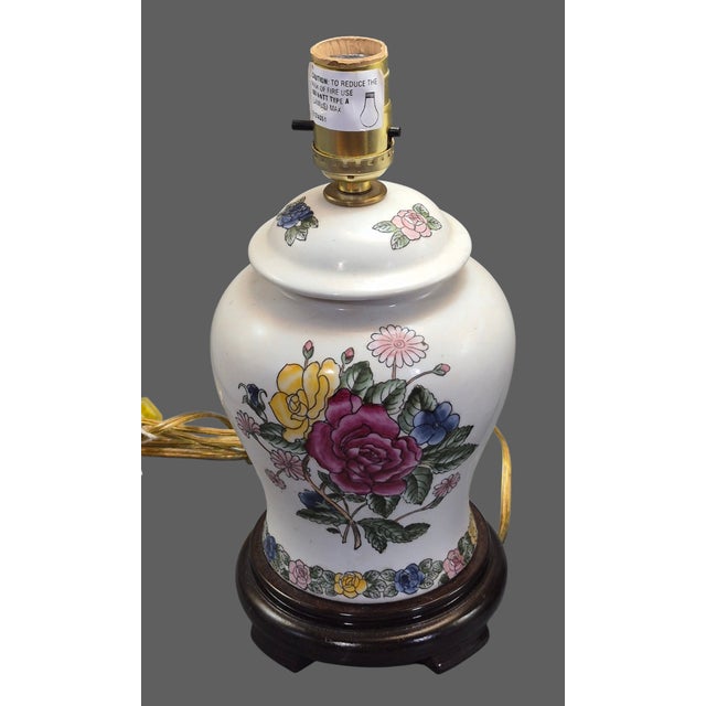 Vintage Romantic Painted Porcelain Floral Roses Boudoir Table Lamps - Pair For Sale - Image 9 of 10