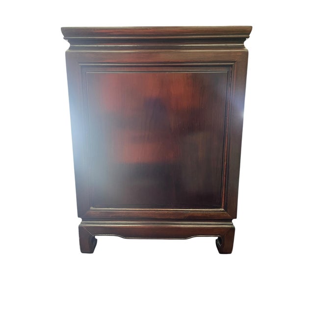 1990s Pair of Dark Cherry Elmwood Flower and Birds Oriental Nightstands For Sale - Image 4 of 5