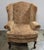 Queen Anne Vintage American Upholstered Queen Anne Wingback Chair, Footstool, and Pillow For Sale - Image 3 of 12