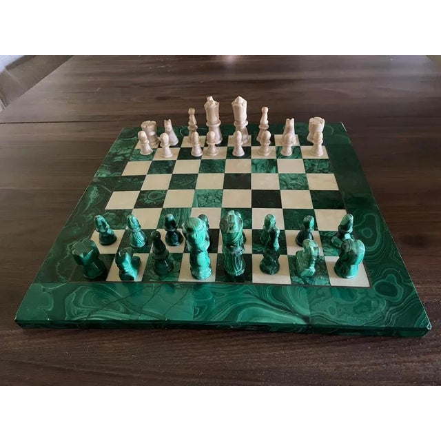 Chess Board in Malachite, Set of 33, in Good conditions. Designed 1960 to 1969