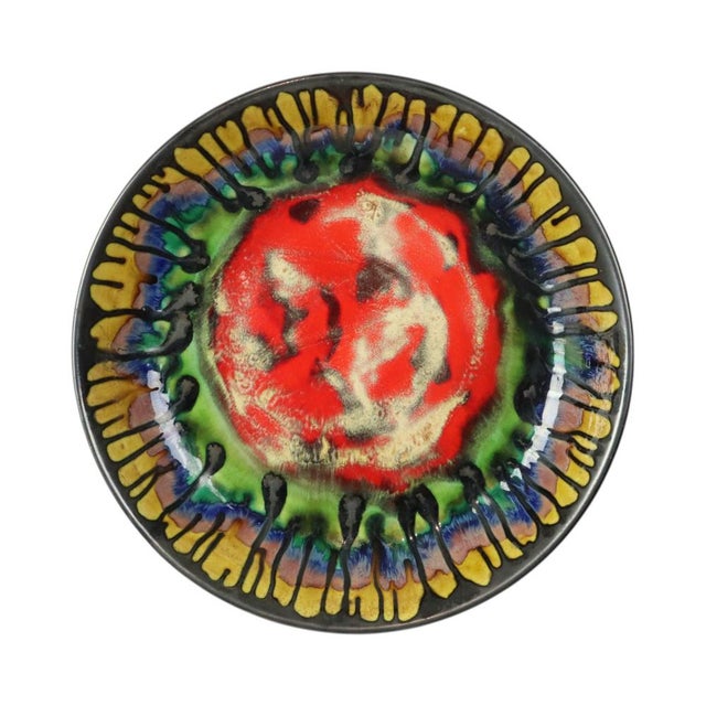 Very large and decorative polychrome fruit bowl, ceramic art wall decoration made of crackle ceramic, second half of the...