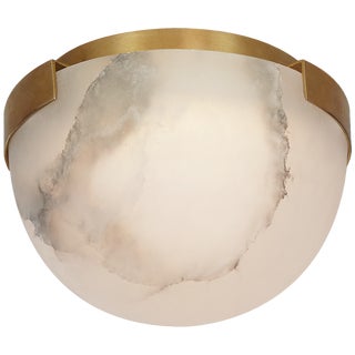 Kelly Wearstler for Visual Comfort Signature Melange 5" Solitaire Flush Mount in Antique-Burnished Brass with Alabaster Shade For Sale