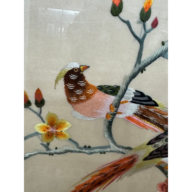 Off-white Vintage Chinese Embroidered Silk Tapestry, Framed For Sale - Image 8 of 12
