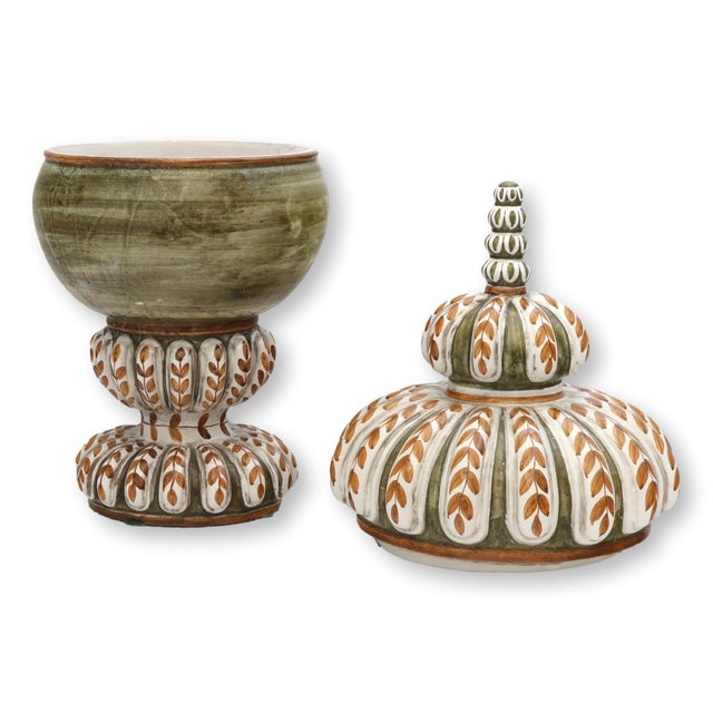 Large Midcentury Italian Faience Covered Urn For Sale - Image 4 of 6