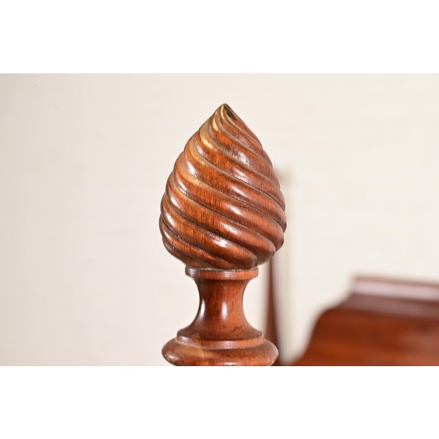 Wood Ethan Allen Georgian Carved Solid Cherry Wood King Size Poster Bed For Sale - Image 7 of 11