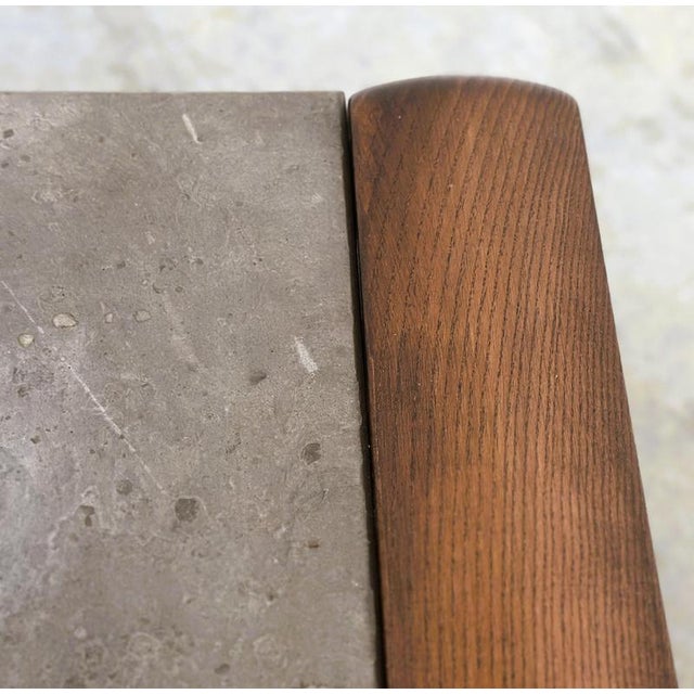 Vintage Belgian Modern Brutalist Oak and Fossil Slate Coffee Table, 1970s For Sale - Image 13 of 16