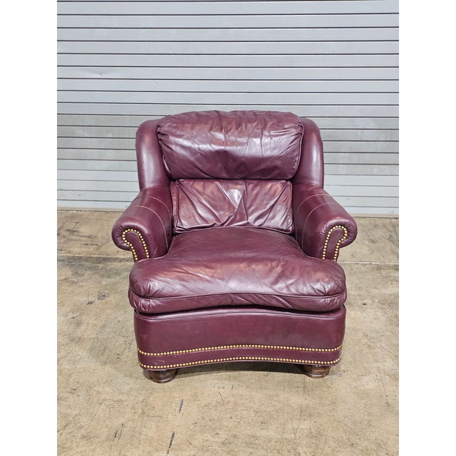Hancock & Moore Late 20th Century Hancock & Moore Burgundy Leather Club Chair Arm Chair W Match Ottoman For Sale - Image 4 of 13