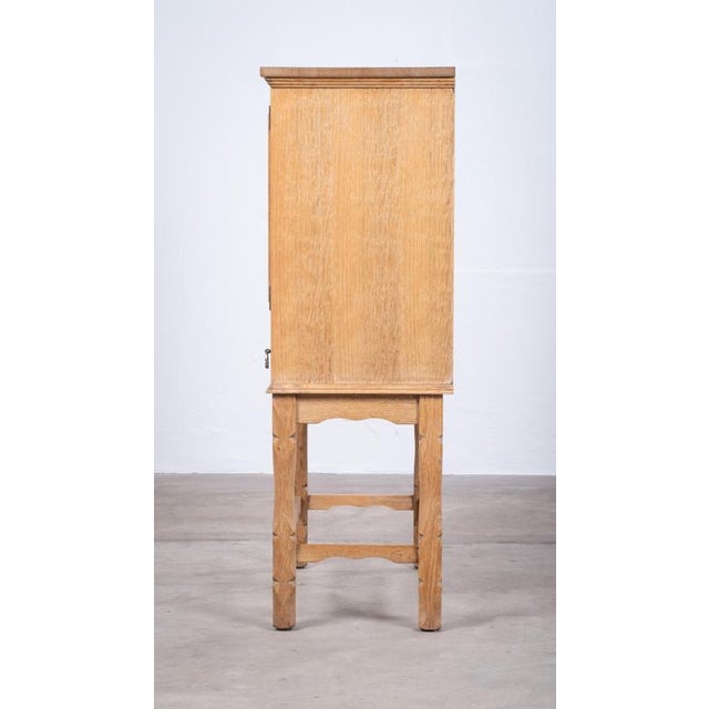 Small Brutalist Oak Cabinet with Brass Handles, Denmark, 1960s For Sale - Image 9 of 14