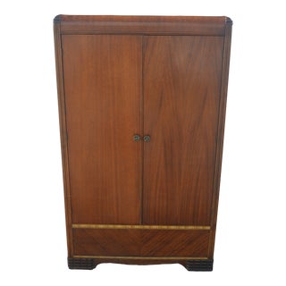 1930s Vintage Art Deco Waterfall Front Armoire With Inlay For Sale
