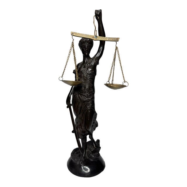 Neoclassical Mediterranean "Lady Justice" Figurine Bronze Over Cast Iron For Sale