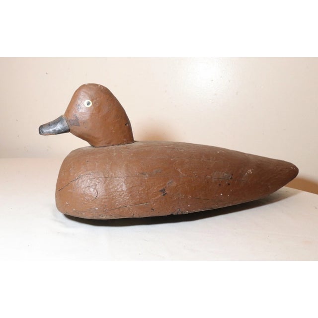 Folk Art Antique Hand Carved Wood Flat Bottom Folk Art Duck Decoy Bird Sculpture Statue For Sale - Image 3 of 12