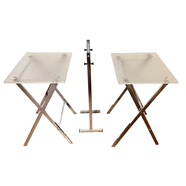 Vintage Charles Hollis Jones Tv Dinner Ice Lucite Folding Tables With Stand - Set of 3 For Sale - Image 10 of 17