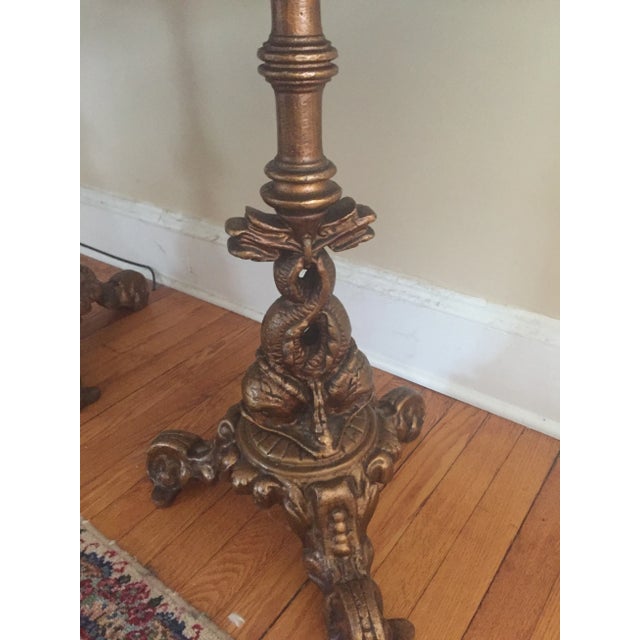 Gold Antique Wood Side Tables With Gilted Christofle Style Iron Dolphin Base...A Pair For Sale - Image 8 of 10