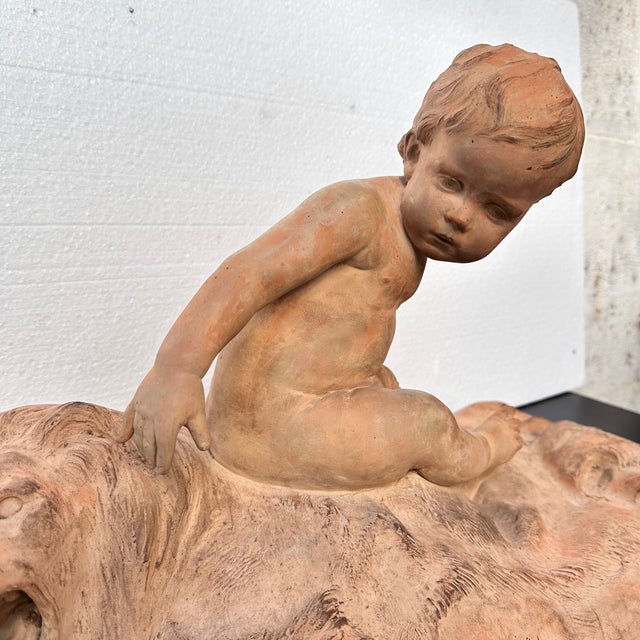 Ceramic Léon Dufrène, Nude, Putto on a Lion's Skin, 1900s, Terracotta For Sale - Image 7 of 18