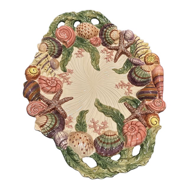 Vintage Mid-Century Modern Fitz & Floyd Oceana Seashell. Large Serving Platter For Sale