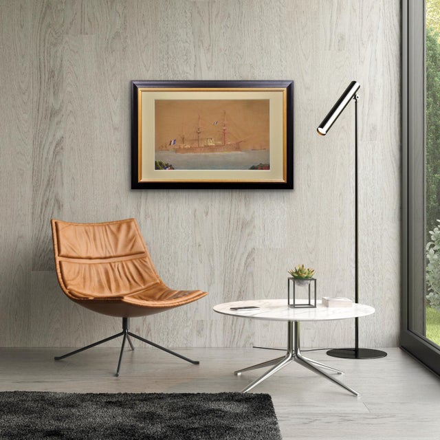 French Navy Ironclad Warship, Early 20th Century, Gouache & Watercolor on Paper For Sale - Image 11 of 18