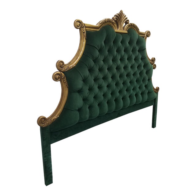 Hollywood Regency Style Green Velvet Tufted King Headboard Chairish