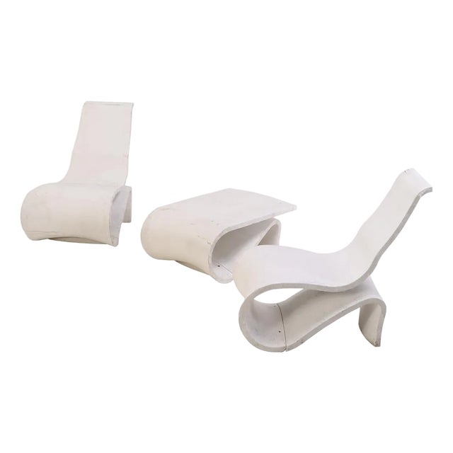 A French Set of Two Painted Cement Chairs & Matching Stool, C. 1985. For Sale