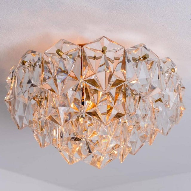 Round Crystal Glass and Brass Flush Mount from Kinkeldey, Germany, 1970s For Sale - Image 12 of 12