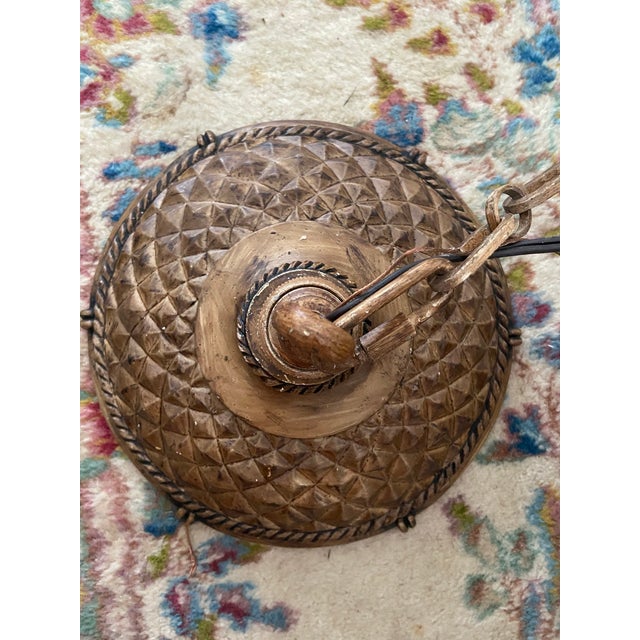 Metal Vintage Mid-Century Faux Bamboo & Rattan Pagoda Hanging Lantern Pendant Chandelier For Sale - Image 7 of 8