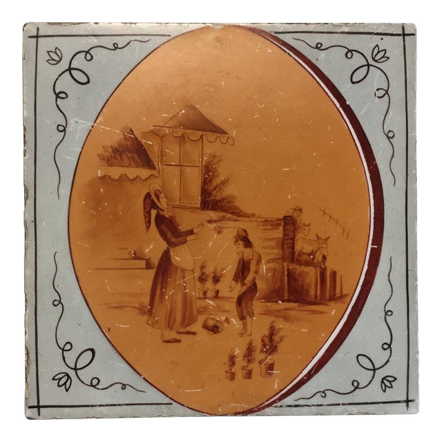 Early 19th Century Hand Painted Country Scene Tile by Minton For Sale