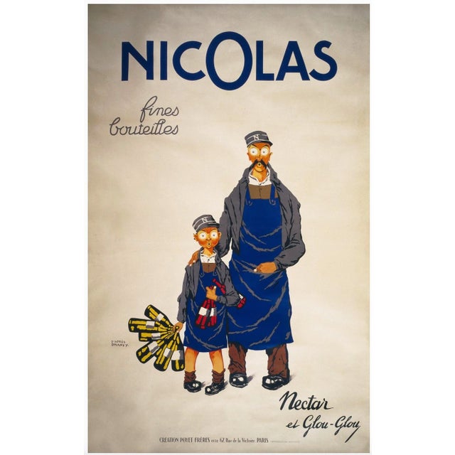 Brilliant vintage art print of original work “Nicolas Fines Bouteilles: Nectar et Glou-Glou,” created by Naja Dransy and...