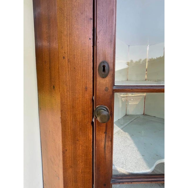 Brown Antique Corner Cabinet Cupboard Beautiful Federal Primitive Wavy Glass 1800’s For Sale - Image 8 of 10