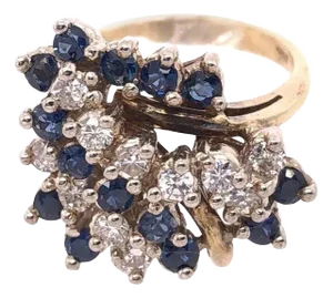 14 Karat Yellow Gold Ring With Sapphire and Diamond Cluster
