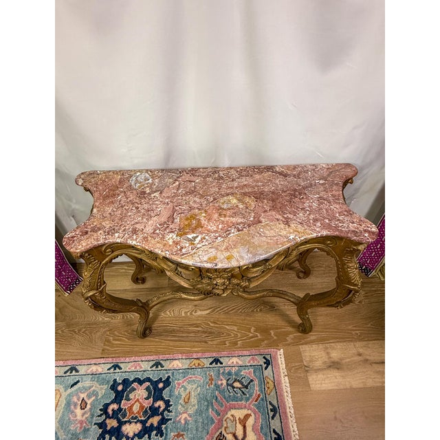Late 19th Century Louis XV Gilded Console With Rose Marble Top For Sale - Image 4 of 5