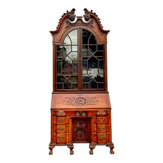 Vintage Regency Monumental Carved Georgian Secretary Desk For Sale