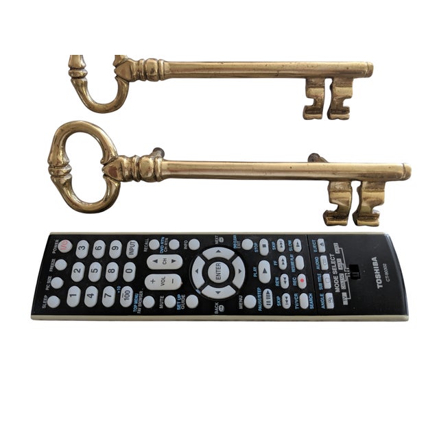 Metal Vintage Hollywood Regency Brass Skeleton Key Drawer Pulls - Set of 3 For Sale - Image 7 of 8