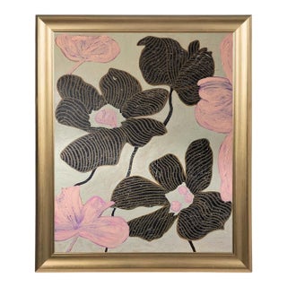 Original Framed Acrylic Botanical Painting, Organic Boho Art Floral Wall Art, by Tatiana Duperault For Sale